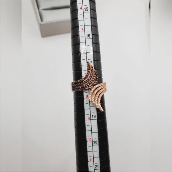 Chocolate & White Diamond Simulants Rose Gold - 925 Sterling Silver Ring